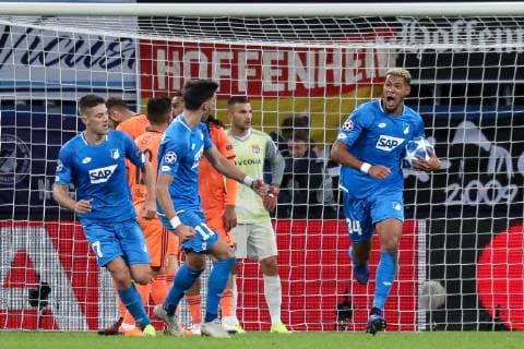 Sport Bilder des Tages v.li.: Andrej Kramaric (Hoffenheim, 27), Florian Grillitsch (Hoffenheim, 11), Torschütze Joelinton Cassio Apolinario de Lira (Joelinton, Hoffenheim, 34), jubeln über das Tor zum 3:3, Jubel, Torjubel, Torerfolg, celebrate the goal, goal, celebration, Jubel ueber das Tor, optimistisch, Spielszene, Highlight, Action, Aktion, Fussball, UEFA Champions League, TSG 1899 Hoffenheim - Olympique Lyon,