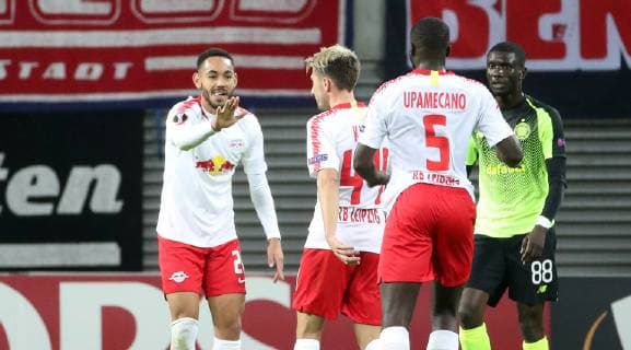 RB Leipzig - Celtic Glasgow Fussball Euro League Leipzig, 25.10.2018, Red Bull Arena, Fussball, UEFA EURO EM Europameisterschaft Fussball League , Gruppe B, 3.Spieltag , RB Leipzig vs. Celtic Glasgow , Im Bild; Tor für RB Leipzig. Matheus Cunha (20, RB Leipzig) trifft zum 1:0 und jubelt. , Gemäß den Vorgaben der UEFA ist es untersagt, in dem Stadion und oder vom Spiel angefertigte Fotoaufnahmen in Form von Sequenzbildern und oder videoähnlichen Fotostrecken zu verwerten bzw. verwerten zu lassen. ,