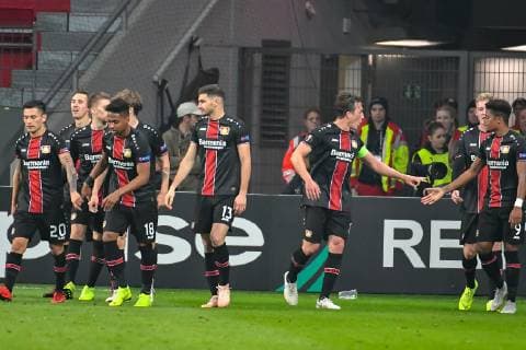 GER, UEFA EL, Bayer 04 Leverkusen (GER) vs. FC Zuerich (SUI) 08.11.2018, BayArena, Leverkusen, Europaleque, Vorrunde, GER, UEFA EL, Bayer 04 Leverkusen (GER) vs. FC Zuerich (SUI), DFL regulations prohibit any use of photographs as image sequences and or quasi-video im Bild picture shows: Torjubel Jubel Jubellauf, nach dem 1:0 durch Tin Jedvaj (Leverkusen 16),