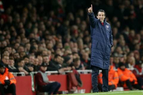 (181109) -- LONDON, Nov. 9, 2018 (Xinhua) -- Arsenal manager Unai Emery looks across the pitch during the UEFA Europa League group E match between Arsenal and Sporting Lisbon at the Emirates Stadium in London, Britain on Nov. 8, 2018. The final score was 0-0. (Xinhua Tim Ireland) FOR EDITORIAL USE ONLY. NOT FOR SALE FOR MARKETING OR ADVERTISING CAMPAIGNS. NO USE WITH UNAUTHORIZED AUDIO, VIDEO, DATA, FIXTURE LISTS, CLUB LEAGUE LOGOS OR LIVE SERVICES. ONLINE IN-MATCH USE LIMITED TO 45 IMAGES, NO VIDEO EMULATION. NO USE IN BETTING, GAMES OR SINGLE CLUB LEAGUE PLAYER PUBLICATIONS. (SP) BRITAIN-LONDON-FOOTBALL-EUROPA LEAGUE-ARSENAL VS SPORTING LISBON