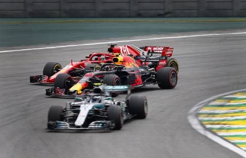 Grande Prêmio do Brasil de Fórmula 1 2018 SÃO PAULO, SP - 11.11.2018: GRANDE PRÊMIO DO BRASIL DE FÓRMULA 1 2018 - Sebastian VETTEL, GER, Team Scuderia Ferrari, Max VERSTAPPEN, NDL, RedBull Racing and Valtteri BOTTAS, FIN, Mercedes-AMG-Petronas Formula One Team during the Brazilian Grand Prix of Formula 1 2018, held at Autodromo de Interlagos in São Paulo, SP. (Photo: Rodolfo Buhrer La Imagem Fotoarena) x1638834x RodolfoxBuhrer