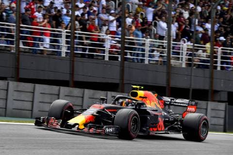 Second place for Max Verstappen (NED), 33, Red Bull Racing, after crash and clash with Esteban Ocon, Grand Prix Brazil, Circuit Autodromo Carlos Pace, Interlagos, Sao Paulo, Brazil, Formula1, Round 20, 2018. Credit: Motorsports: FIA Formula One World Championship WM Weltmeisterschaft 2018, Grand Prix of Brazil World Championship;2018;Grand Prix;Brazil , Sao Paulo Brazil