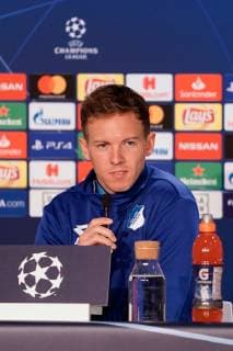 Julian Nagelsmann (Trainer, Cheftrainer, Hoffenheim), Einzelbild, Aktion, Action, Spielszene, Porträt, Portrait, bei der Pressekonferenz, PK, press conference PK Pressekonferenz Pressetermin, Medientermin, Fussball, UEFA Champions League, Pressekonferenz TSG 1899 Hoffenheim,