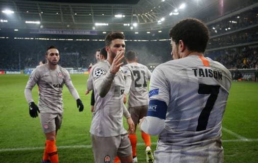 3-2 fuer Schachtar Donezk) durch Taison (7, Schachtar Donezk), torjubel, UEFA Champions League, TSG 1899 Hoffenheim vs. Schachtar Donezk, Groupe F, 5. Matchday, November 27 2018, Wirsol Rhein Neckar Arena, Germany, YmdY, ** DFL DFL regulations prohibit any use of photographs as image sequences and or quasi-video. ** TSG 1899 Hoffenheim - Schachtar Donezk