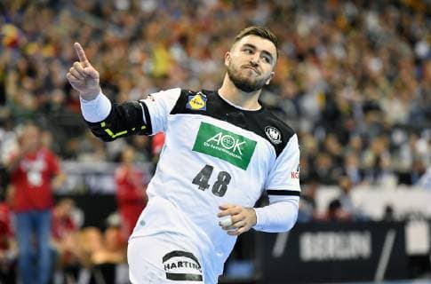 Jannik Kohlbacher (Deutschland), Spieler des Matches jubelt nach einem Tor Deutschland-Serbien Germany-Serbia IHF Handball Weltmeisterschaft 2019, Hanball World Championship WM Weltmeisterschaft 2019, Herren, Männer, Maenner, men, Handball, Deutschland, Germany, Vorrunde, Gruppe A, group A Berlin, 17.1.2019