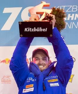 25.01.2019, Streif, Kitzbuehel, AUT, FIS Weltcup Ski Alpin, Abfahrt, Herren, Siegerehrung, im Bild Dominik Paris (ITA, 1. Platz) race winner Dominik Paris of Italy during the winner Ceremony for the men s Downhill of FIS Ski Alpine World Cup at the Streif in Kitzbuehel, Austria on 2019 01 25. Kitzbuehel