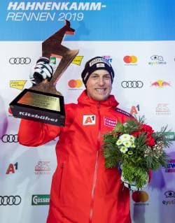 25.01.2019, Streif, Kitzbuehel, AUT, FIS Weltcup Ski Alpin, Abfahrt, Herren, Siegerehrung, im Bild Otmar Striedinger (AUT, 3. Platz) third placed Otmar Striedinger of Austria during the winner Ceremony for the men s Downhill of FIS Ski Alpine World Cup at the Streif in Kitzbuehel, Austria on 2019 01 25. Kitzbuehel