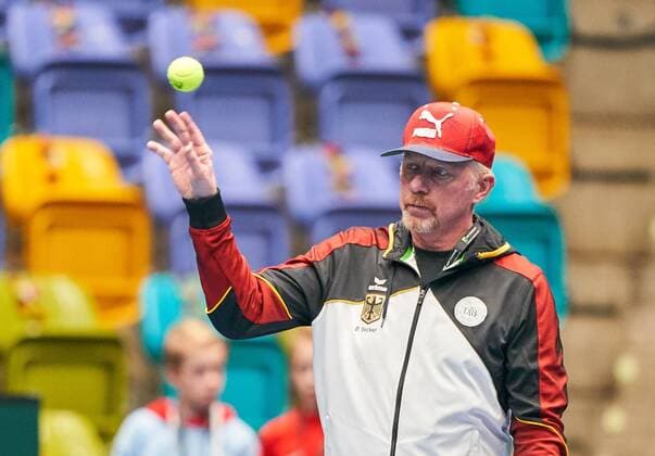 Boris BECKER, DTB Head of Mens Tennis, juggles with tennis ball, half-size, portrait, in a training, practice session before the match GERMANY - HUNGARY Qualifiers Round Mens Tennis Davis Cup in Frankfurt, Germany, February 01, 2019 Season 2018 2019, Photographer: Peter Schatz