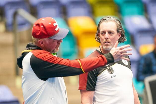 Boris BECKER, DTB Head of Mens Tennis, full-size, portrait, with Dirk DIER, DTB national headcoach Davis Cup and Fed Cup teams, in a training, practice session before the match GERMANY - HUNGARY Qualifiers Round Mens Tennis Davis Cup in Frankfurt, Germany, February 01, 2019 Season 2018 2019, Photographer: Peter Schatz