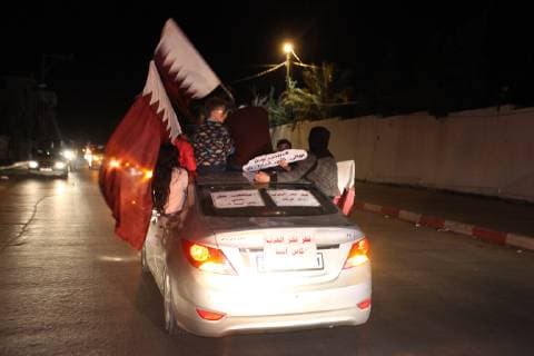 February 1, 2019 - Gaza City, Gaza Strip, Palestinian Territory - Palestinian fans celebrate after the Qatari team winning the 2019 AFC Asian Cup final match between Japan and Qatar, in Gaza city, 01 February 2019 Middle East News - February 1, 2019 - ZUMAap3_ 89023961st Copyright: xMahmoudxAjjourx