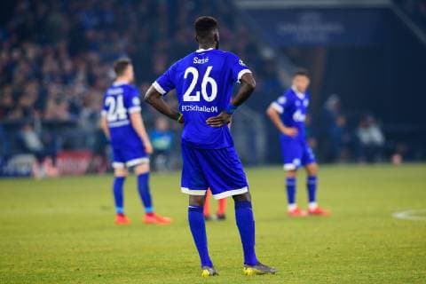 GER, UEFA Champions League, Achtelfinale Round of 16, FC Schalke 04 vs. Manchester City 20.02.2019, VELTINS Arena, Gelsenkirchen, Deutschland, GER, UEFA Champions League, Achtelfinale Round of 16, FC Schalke 04 vs. Manchester City DFL REGULATIONS PROHIBIT ANY USE OF PHOTOGRAPHS AS IMAGE SEQUENCES AND OR QUASI-VIDEO. im Bild Salif Sane ( 26 Schalke) enttäuscht enttaeuscht traurig
