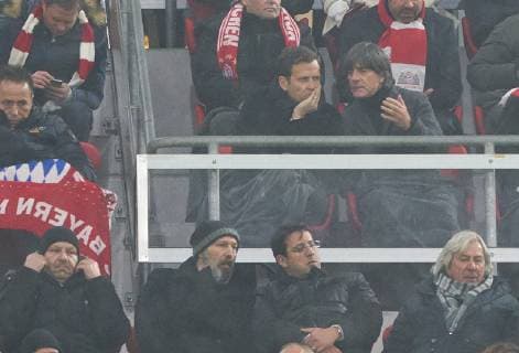 DFB headcoach Joachim Jogi LOEW, LÖW,Oliver BIERHOFF, Manager, Teammanager DFB, on the honor tribune, tribunes, honorary guests, celebrities, VIP, FC BAYERN MUNICH - FC LIVERPOOL 1-3 UEFA Football Champions League , Munich, March 13, 2019, Season 2018 2019, round of last 16, FCB, Reds, Bavaria, Photographer: Peter Schatz