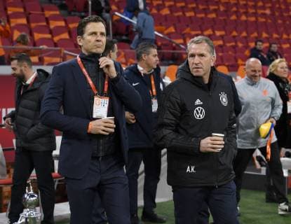 Fussball, Herren, Saison 2018 19, EM-Qualifikation, Gruppe C (2. Spieltag), Länderspiel in Amsterdam, Niederlande - Deutschland, v. l. Nationalelf-Manager Oliver Bierhoff (DFB), Torwart-Trainer Andreas Köpke (Deutschland) vor dem Spiel, 24.03. 2019, Copyright: xMatthiasxKochx