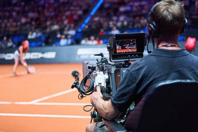 Cameraman, TV, Camera, Cam, TV Camera, Work, Job, Occupation, at the Tennis Grand Prix Porsche Ladies WTA Tennis Damen in Stuttgart , April 23, 2019. Photographer: Peter Schatz