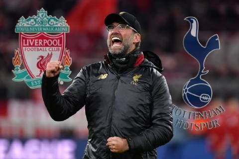 FOTOMONTAGE: Juergen KLOPP trifft im Champions League Finale 2019 auf Tottenham Hotspur. Archivfoto:Juergen KLOPP (Trainer Liverpool), Jubel,Freude,Begeisterung,, Einzelbild,angeschnittenes Einzelmotiv,Halbfigur,halbe Figur. FC Bayern Muenchen (M) - FC Liverpool (LIV) 1-3, Fussball Champions League,Achtelfinale, am 13.03.2019. A L L I A N Z A R E N A. DFL REGULATIONS PROHIBIT ANY USE OF PHOTOGRAPHS AS IMAGE SEQUENCES AND OR QUASI-VIDEO. Â