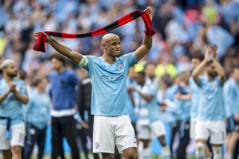 Vincent Kompany of Manchester City celebrates during The FA Cup Final match between Manchester City and Watford at Wembley Stadium, London, England on 18 May 2019. Copyright: xSalvioxCalabresex 24040061