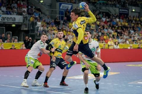 Andre Schmid (Andy Schmid, RNL, 2), beim Sprungwurf, Wurf, Torwurf, Action, Aktion, Spielszene, 23.05.2019, Mannheim, Handball, DKB Bundesliga, Rhein-Neckar Löwen - FRISCH AUF! Göppingen