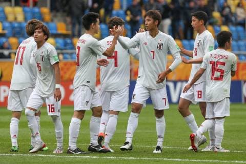 GDYNIA 26.05.2019 GRUPA B MISTRZOSTWA SWIATA U20 W PILCE NOZNEJ MECZ: MEKSYK - JAPONIA --- GROUP B 2019 FIFA U-20 WORLD CUP MATCH: MEXICO - JAPAN --- NZ Kyosuke TAGAWA , Kota YAMADA , Yuki KOBAYASHI , Ayumu SEKO , Hiroki ITO , Taichi HARA , Toichi SUZUKI , radosc celebration , zwyciezca winner , team druzyna , FOT. GRZEGORZ RADTKE 058sport.pl NEWSPIX.PL --- Newspix.pl 20190526_084_GRZ_4124_RAD