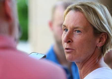 03.06.2019, xcex, GER, Frankfurt am Main, Villa Kennedy, Frauenfussball, Nationalmannschaft, DFB, DFB Frauen, FIFA WM, Die DFB Frauen starten von Frankfurt aus zur WM nach Frankreich Bundestrainerin Martina Voss-Tecklenburg im Interview mit Medienvertretern