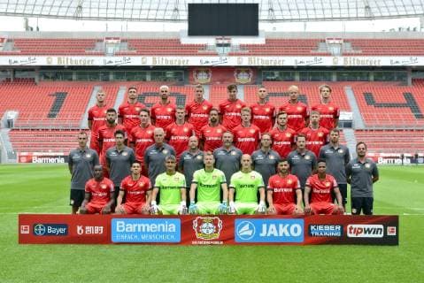 Bayer Leverkusen; 1.BL, Porträttermin 2019 2020, Mannschaftsfoto, 1. Reihe v.li.: Moussa Diaby (LEV), Paulinho (LEV), Ramazan Özcan (LEV), Lukas Hradecky (LEV), Niklas Lomb (LEV), Kevin Volland (LEV), Wendell (LEV). 2. Reihe v.lil: Torwart Trainer David Thiel (LEV), Athletiktrainer Schahriar Bigdeli (LEV), Co Trainer Xaver Zembrod (LEV), Cheftrainer Peter Bosz (LEV), Co Trainer Hendrie Krüzen (LEV), Athletiktrainer Terry Peters (LEV), Co Trainer Marcel Daum (LEV), Videoanalyst Simon Lackmann (LEV), Athletiktrainer Daniel Jouvin (LEV). 3. Reihe v.li.: Kerem Demirbay (LEV), Julian Baumgartlinger (LEV), Lars Bender (LEV), Karim Bellarabi (LEV), Jan Boller (LEV), Adrian Stanilewicz (LEV), Mitchell Weiser (LEV). 4. Reihe v.li.: Daley Sinkgraven (LEV), Lucas Alario (LEV), Aleksandar Dragovic (LEV), Sven Bender (LEV), Kai Havertz (LEV), Panagiotis Retsos (LEV), Joel Pohjanpalo (LEV), Tin Jedvaj (LEV).