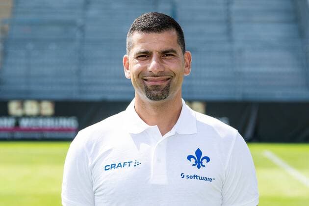 17.07.2019, xfux, Fussball 2.Bundesliga, SV Darmstadt 98, 2.BL, Porträttermin 2019 2020, Fototermin, emonline, emspor, deloka, v.l. Trainer Dimitrios Grammozis; (SV Darmstadt 98) Darmstadt
