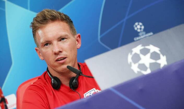 RB Leipzig - Pressekonferenz Fussball Champions League Lissabon, 16.09.2019, Est‡dio da Luz, Fussball, UEFA Champions League, Gruppe G, 1.Spieltag , Benfica Lissabon vs. RB Leipzig , Pressekonferenz am Vortag des Spieles. , Im Bild; Trainer Julian Nagelsmann, RB Leipzig , UEFA regulations prohibit any use of photographs as image sequences and or quasi-video