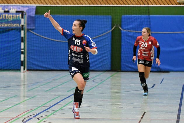 Szimonetta Toepelt-Gera ( 15, SG H2KU Herrenberg) jubelt, SG H2KU Herrenberg vs. BSV Sachsen Zwickau, 2. Handball Bundesliga Frauen, 3. Spieltag, Saison 19 20, 121.09.2019, SG H2KU Herrenberg vs. BSV Sachsen Zwickau, 2. Handball Bundesliga Frauen, 3. Spieltag, Saison 19 20, 121.09.2019 Dettingen an der Erms