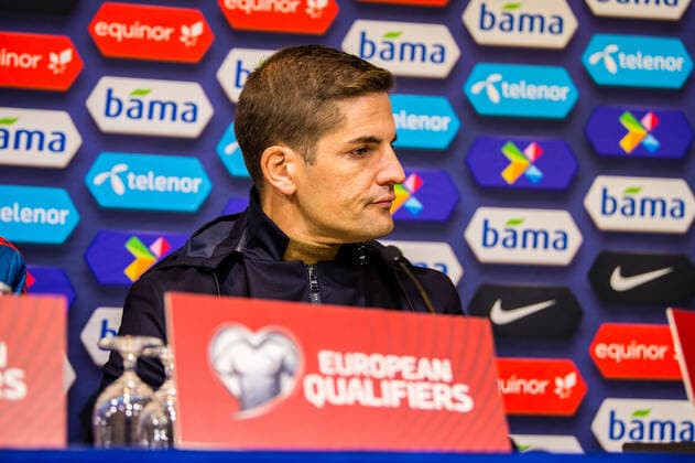 191012 Robert Moreno, head coach of Spain, during a press conference, PK, Pressekonferenz after the UEFA EURO, EM, Europameisterschaft,Fussball Qualifier, EM, Europameisterschaft football match between Norway and Spain on October 12, 2019 in Oslo. Photo: Marius Simensen BILDBYRAN Cop 238 bbeng em-kval em-kvalifisering em-kvalik football fotball fotboll landskamp norge norway soccer spain spania spanien uefa euro qualifier Copyright: MARIUSxSIMENSEN BB191012ZP005