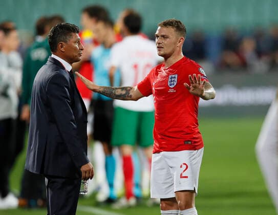 Kieran Trippier of England appears to gesture enough during the UEFA EURO, EM, Europameisterschaft,Fussball 2020 Qualifying match at the Vasil Levski National Stadium, Sofia. Picture date: 14th October 2019. Picture credit should read: David Klein Sportimage EDITORIAL USE ONLY. No use with unauthorised audio, video, data, fixture lists, club league logos or live services. Online in-match use limited to 120 images, no video emulation. No use in betting, games or single club league player publications. SPI-0253-0110