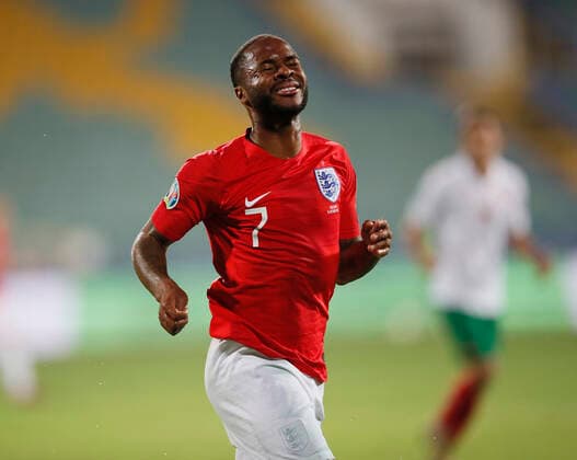 Raheem Sterling of England reacts during the UEFA EURO, EM, Europameisterschaft,Fussball 2020 Qualifying match at the Vasil Levski National Stadium, Sofia. Picture date: 14th October 2019. Picture credit should read: David Klein Sportimage EDITORIAL USE ONLY. No use with unauthorised audio, video, data, fixture lists, club league logos or live services. Online in-match use limited to 120 images, no video emulation. No use in betting, games or single club league player publications. SPI-0253-0133