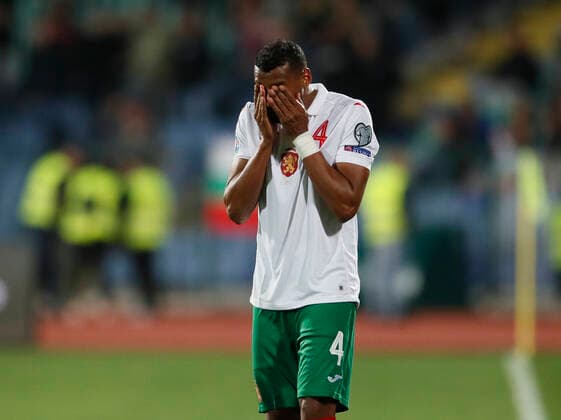 Georgi Pashov of Bulgaria covers his face during the UEFA EURO, EM, Europameisterschaft,Fussball 2020 Qualifying match at the Vasil Levski National Stadium, Sofia. Picture date: 14th October 2019. Picture credit should read: David Klein Sportimage EDITORIAL USE ONLY. No use with unauthorised audio, video, data, fixture lists, club league logos or live services. Online in-match use limited to 120 images, no video emulation. No use in betting, games or single club league player publications. SPI-0253-0137