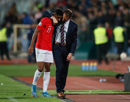 Respect from Gareth Southgate manager of England for Marcus Rashford of England as he is substituted during the UEFA EURO, EM, Europameisterschaft,Fussball 2020 Qualifying match at the Vasil Levski National Stadium, Sofia. Picture date: 14th October 2019. Picture credit should read: David Klein Sportimage EDITORIAL USE ONLY. No use with unauthorised audio, video, data, fixture lists, club league logos or live services. Online in-match use limited to 120 images, no video emulation. No use in betting, games or single club league player publications. SPI-0253-0144