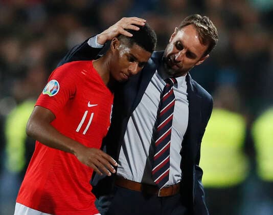 Respect from Gareth Southgate manager of England for Marcus Rashford of England as he is substituted during the UEFA EURO, EM, Europameisterschaft,Fussball 2020 Qualifying match at the Vasil Levski National Stadium, Sofia. Picture date: 14th October 2019. Picture credit should read: David Klein Sportimage EDITORIAL USE ONLY. No use with unauthorised audio, video, data, fixture lists, club league logos or live services. Online in-match use limited to 120 images, no video emulation. No use in betting, games or single club league player publications. SPI-0253-0147