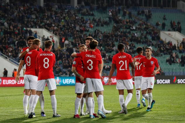 Harry Kane of England celebrates his goal during the UEFA EURO, EM, Europameisterschaft,Fussball 2020 Qualifying match at the Vasil Levski National Stadium, Sofia. Picture date: 14th October 2019. Picture credit should read: David Klein Sportimage EDITORIAL USE ONLY. No use with unauthorised audio, video, data, fixture lists, club league logos or live services. Online in-match use limited to 120 images, no video emulation. No use in betting, games or single club league player publications. SPI-0253-0154