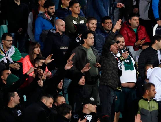 Bulgaria?s fans give a Nazi salute during the UEFA EURO, EM, Europameisterschaft,Fussball 2020 Qualifying match at Vasil Levski National Stadium, Sofia. Picture date: 14th October 2019. Picture credit should read: David Klein Sportimage EDITORIAL USE ONLY. No use with unauthorised audio, video, data, fixture lists, club league logos or live services. Online in-match use limited to 120 images, no video emulation. No use in betting, games or single club league player publications. SPI-0253-0165