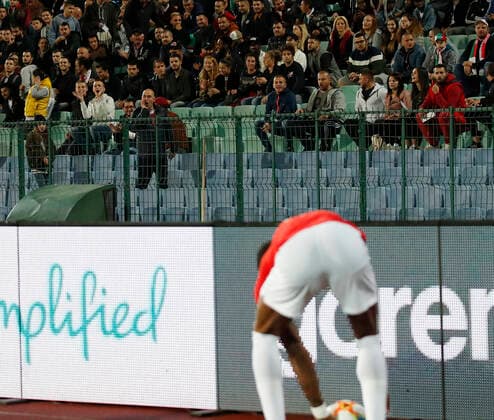 Bulgaria?s fans taunt England s Marcus Rashford during the UEFA EURO, EM, Europameisterschaft,Fussball 2020 Qualifying match at Vasil Levski National Stadium, Sofia. Picture date: 14th October 2019. Picture credit should read: David Klein Sportimage EDITORIAL USE ONLY. No use with unauthorised audio, video, data, fixture lists, club league logos or live services. Online in-match use limited to 120 images, no video emulation. No use in betting, games or single club league player publications. SPI-0253-0168