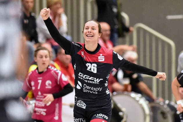 Jubel bei Sarah van Gulik (HSG Bensheim Auerbach) ,GER, HSG Bad Wildungen Vipers - HSG Bensheim Auerbach, Handball, 1. Bundesliga Frauen, 19.10.2019, GER, HSG Bad Wildungen Vipers - HSG Bensheim Auerbach, Handball, 1. Liga Frauen, 19.10.2019 Bad Wildungen Copyright: xEIBNER RolandxSippelx EP_RSL