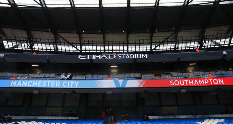 2nd November 2019; Etihad Stadium, Manchester, Lancashire, England; English Premier League Football, Manchester City versus Southampton; a general view of the electronic display in the North Stand prior to the kick off - Strictly Editorial Use Only. No use with unauthorized audio, video, data, fixture lists, club league logos or live services. Online in-match use limited to 120 images, no video emulation. No use in betting, games or single club league player publications ActionPlus12183302 DavidxBlunsden
