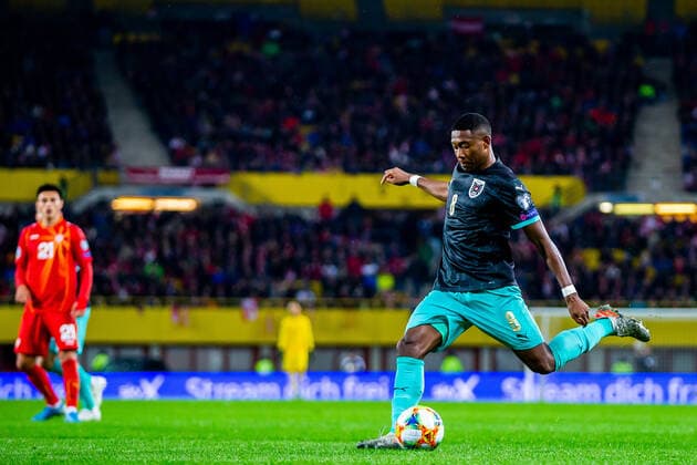 16.11.2019, Ernst Happel-Stadion, Wien, AUT, UEFA EM Qualifikation, Oesterreich vs Nordmazedonien, Gruppe G, im Bild David Alaba (AUT) during the UEFA European Championship, EM, Europameisterschaft qualification, group G match between Austria and Nordmazedonien at the Ernst Happel-Stadion in Vienna, Austria on 2019 11 16. Wien