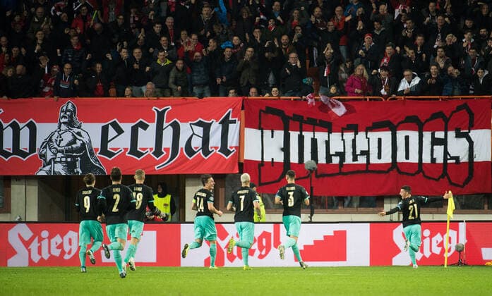 16.11.2019, Ernst Happel-Stadion, Wien, AUT, UEFA EM Qualifikation, Oesterreich vs Nordmazedonien, Gruppe G, im Bild Jubel nach 2:0 durch Stefan Lainer (AUT) during the UEFA European Championship, EM, Europameisterschaft qualification, group G match between Austria and Nordmazedonien at the Ernst Happel-Stadion in Vienna, Austria on 2019 11 16. Wien