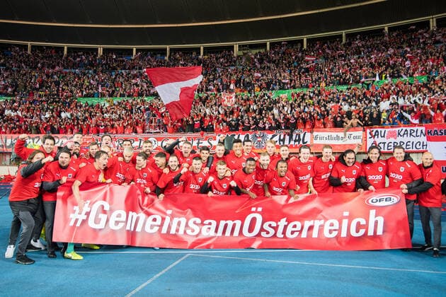 16.11.2019, Ernst Happel-Stadion, Wien, AUT, UEFA EM Qualifikation, Oesterreich vs Nordmazedonien, Gruppe G, im Bild Jubel Österreichische Nationalmannschaft during the UEFA European Championship, EM, Europameisterschaft qualification, group G match between Austria and Nordmazedonien at the Ernst Happel-Stadion in Vienna, Austria on 2019 11 16. Wien