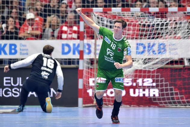 Jubel bei Hans Lindberg (Fuechse Berlin), Nebojsa Simic (Torwart MT Melsungen) (L, hinten) , GER, MT Melsungen - Fuechse Berlin, Handball, DHB Pokal, 03.12.2019, GER, MT Melsungen - Fuechse Berlin, Handball, DHB Pokal Maenner, 03.12.2019 Kassel Copyright: xSippel xEibner-Pressefotox EP_rsl