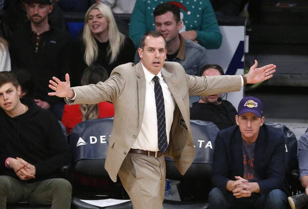 December 22, 2019, Los Angeles, California, U.S: Los Angeles Lakers head coach Frank Vogel reacts to a call during an NBA, Basketball Herren, USA basketball game between Los Angeles Lakers and Denver Nuggets, Sunday, December 22, 2019, in Los Angeles. NBA 2019: Nuggets 128:104 Lakers - ZUMAc68_ 20191222_zaf_c68_020 Copyright: xRingoxChiux