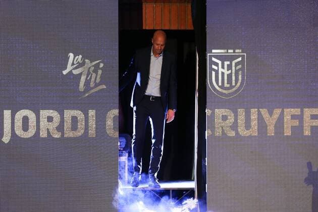 Spanish-Dutchman Jordi Cruyff during his official presentation as the new coach of the Ecuadorian team in the Team house , in Quito, Ecuador, 13 January 2020. The appointment of Cruyff, 45, was announced at a high-profile event tonight at the Team House in Quito, attended by local football officials, players and Ecuador s president, Lenin Moreno. Cruyff will be coaching the Ecuadorian national team, Nationalteam for a period of three years, as part of a comprehensive renovation project for the Ecuadorian Football Federation (FEF). Jordi Cruyff announced as new coach of Ecuador !ACHTUNG: NUR REDAKTIONELLE NUTZUNG! Copyright: xJosexJacomex AME1763 20200114-637145656441677951