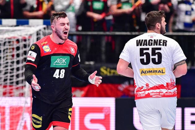 Handball Europameisterschaft Hauptrunde, 20.01.2020, Österreich - Deutschland, Stadthalle, Wien Jannik Kohlbacher (Deutschland, 48) jubelt kurz vor Spielschluss. Jubel Gewonnen Sieg, 20.01.2020, Wien (Österreich), Handball, Turnier, Europameisterschaft 2020