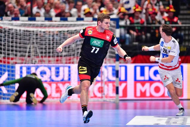 Handball Europameisterschaft Hauptrunde, 20.01.2020, Österreich - Deutschland, Stadthalle, Wien David Schmidt (Deutschland, 77) Jubel Torerfolg Tor Action, 20.01.2020, Wien (Österreich), Handball, Turnier, Europameisterschaft 2020