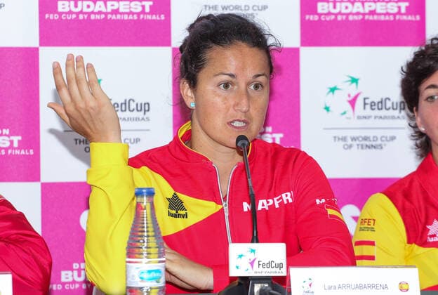 February 8, 2020, Cartagena, MURCIA, SPAIN: CARTAGENA, SPAIN - FEBRUARY 8: Lara Arruabarrena of Spain in press conference, PK, Pressekonferenz during Fed Cup tennis played between Spain and Japan at La Manga Club on February 8, 2020 in Cartagena, Murcia, Spain. Tennis: Fed Cup - Spain v Japan, day 2 - ZUMAa181 20200208_zaa_a181_055 Copyright: xAFP7x