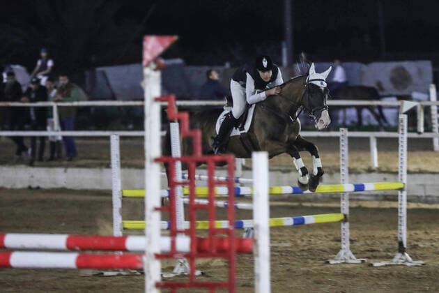 February 27, 2020, Gaza City, Gaza Strip, Palestinian Territory: A Palestinian horse rider on his horse jumps over a barrier during the first championship in jump barriers for the year 2020, on February 27, 2020 Middle East News - February 27, 2020 - ZUMAap3_ 97337262st Copyright: xMahmoudxAjjourx