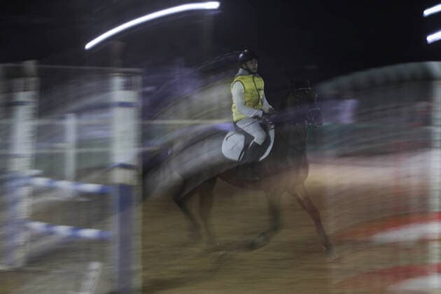 February 27, 2020, Gaza City, Gaza Strip, Palestinian Territory: A Palestinian horse rider on his horse jumps over a barrier during the first championship in jump barriers for the year 2020, on February 27, 2020 Middle East News - February 27, 2020 - ZUMAap3_ 97337376st Copyright: xMahmoudxAjjourx