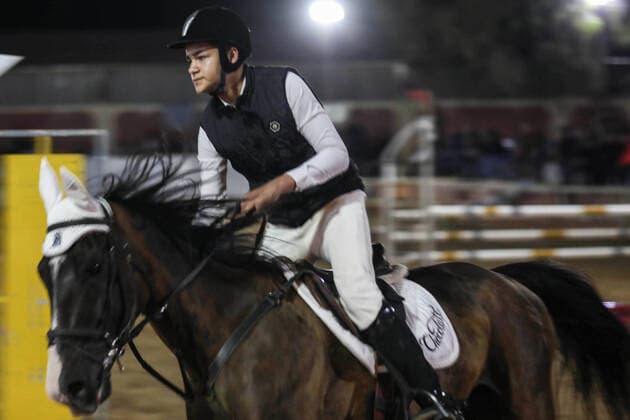 February 27, 2020, Gaza City, Gaza Strip, Palestinian Territory: Palestinian competitors ride their horses during the first championship in jump barriers for the year 2020, on February 27, 2020 Middle East News - February 27, 2020 - ZUMAap3_ 97337394st Copyright: xMahmoudxAjjourx